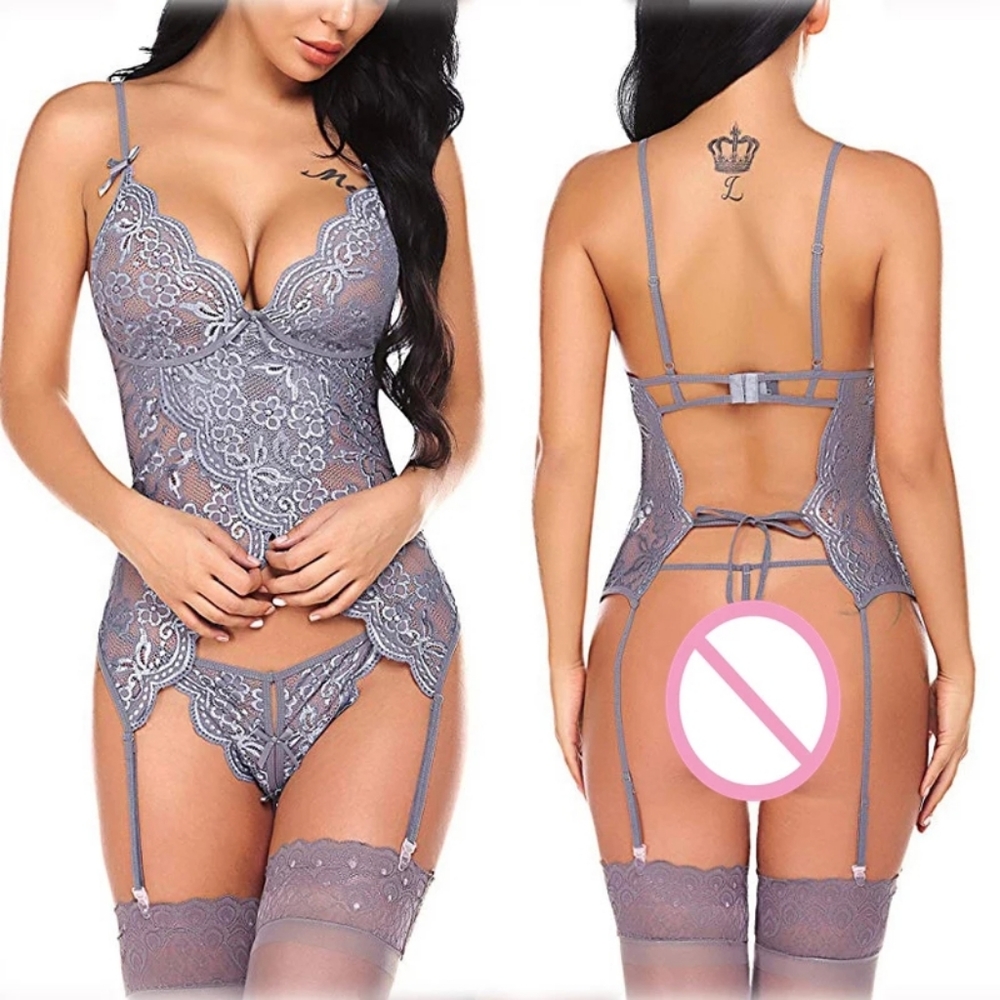 2pc Grey silver sexy lingerie size small